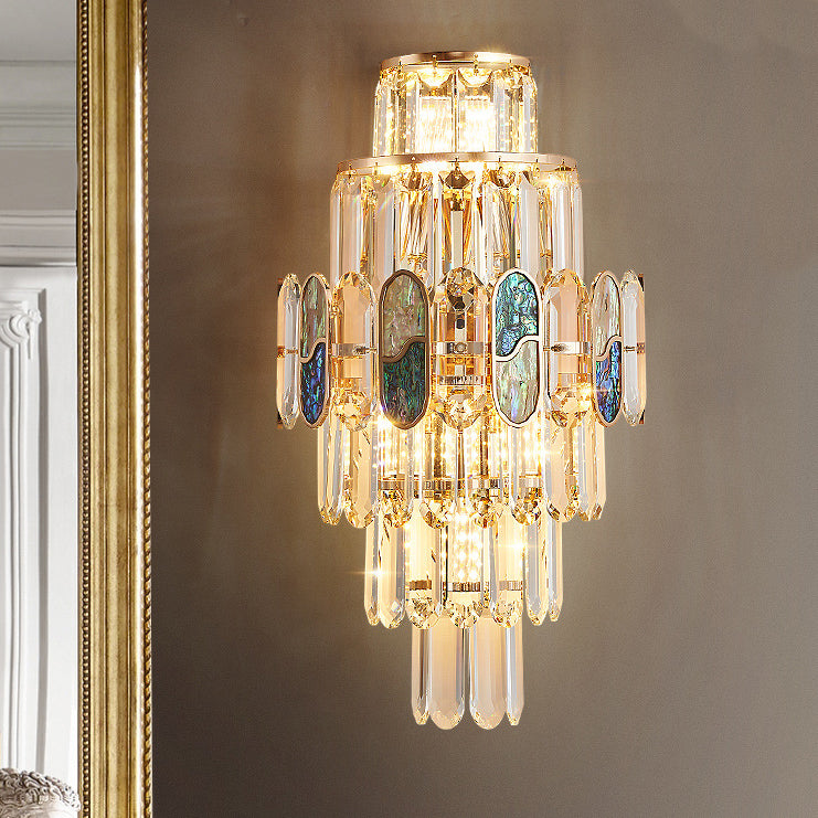 Modern Luxury Trapezoid Metal Crystal Aluminum 3/5/8 Light Wall Sconce Lamp For Living Room
