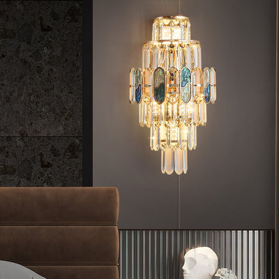 Modern Luxury Trapezoid Metal Crystal Aluminum 3/5/8 Light Wall Sconce Lamp For Living Room