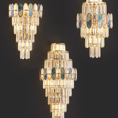 Modern Luxury Trapezoid Metal Crystal Aluminum 3/5/8 Light Wall Sconce Lamp For Living Room