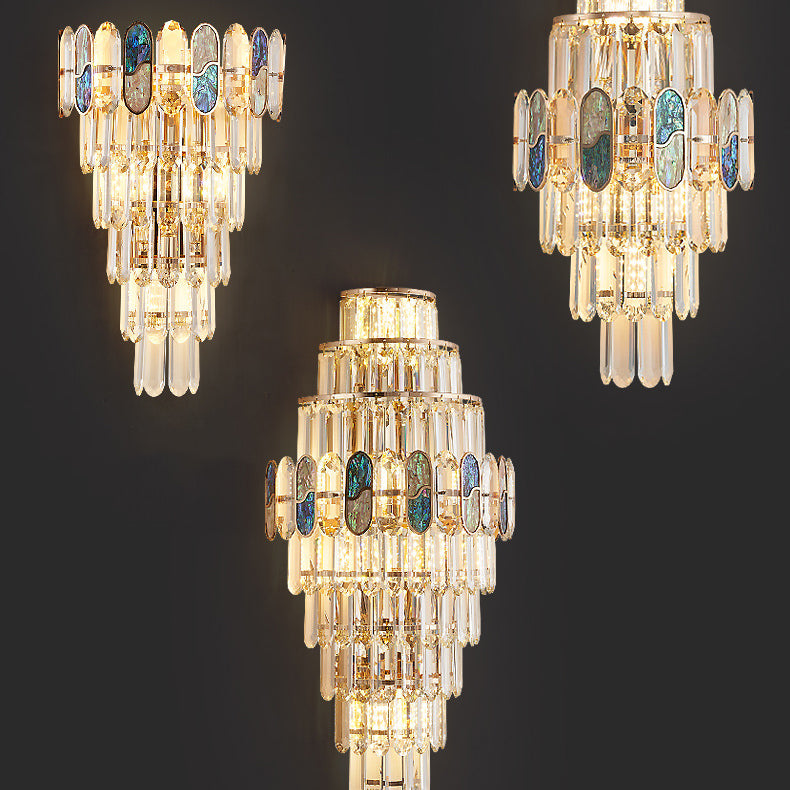 Modern Luxury Trapezoid Metal Crystal Aluminum 3/5/8 Light Wall Sconce Lamp For Living Room