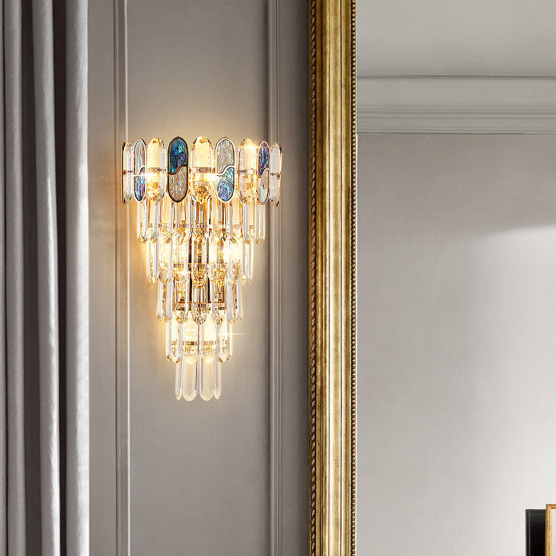 Modern Luxury Trapezoid Metal Crystal Aluminum 3/5/8 Light Wall Sconce Lamp For Living Room