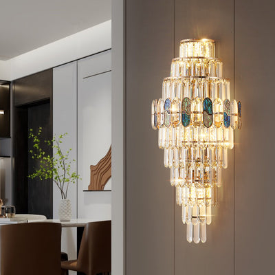 Modern Luxury Trapezoid Metal Crystal Aluminum 3/5/8 Light Wall Sconce Lamp For Living Room
