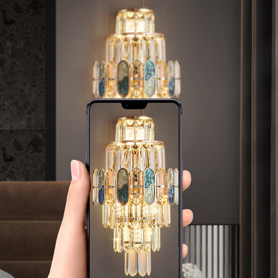 Modern Luxury Trapezoid Metal Crystal Aluminum 3/5/8 Light Wall Sconce Lamp For Living Room
