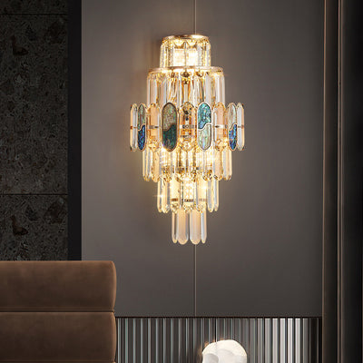 Modern Luxury Trapezoid Metal Crystal Aluminum 3/5/8 Light Wall Sconce Lamp For Living Room