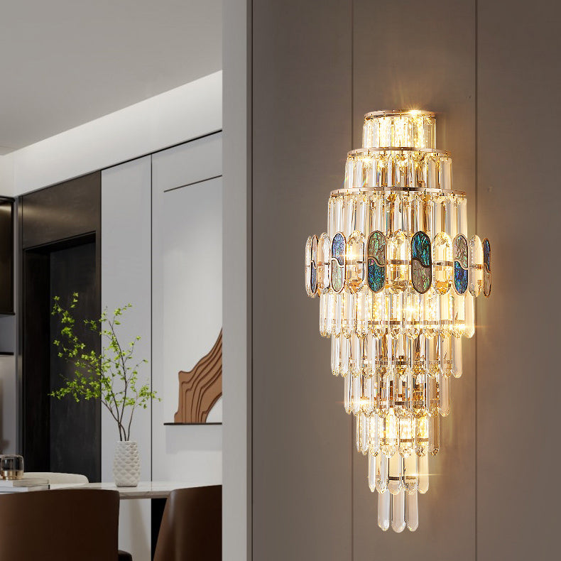 Modern Luxury Trapezoid Metal Crystal Aluminum 3/5/8 Light Wall Sconce Lamp For Living Room