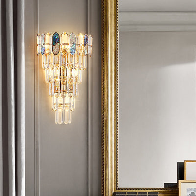 Modern Luxury Trapezoid Metal Crystal Aluminum 3/5/8 Light Wall Sconce Lamp For Living Room