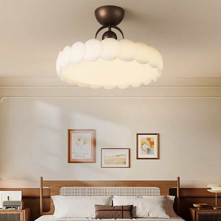 Traditional French Round Iron PE LED Semi-Flush Mount Ceiling Light For Bedroom