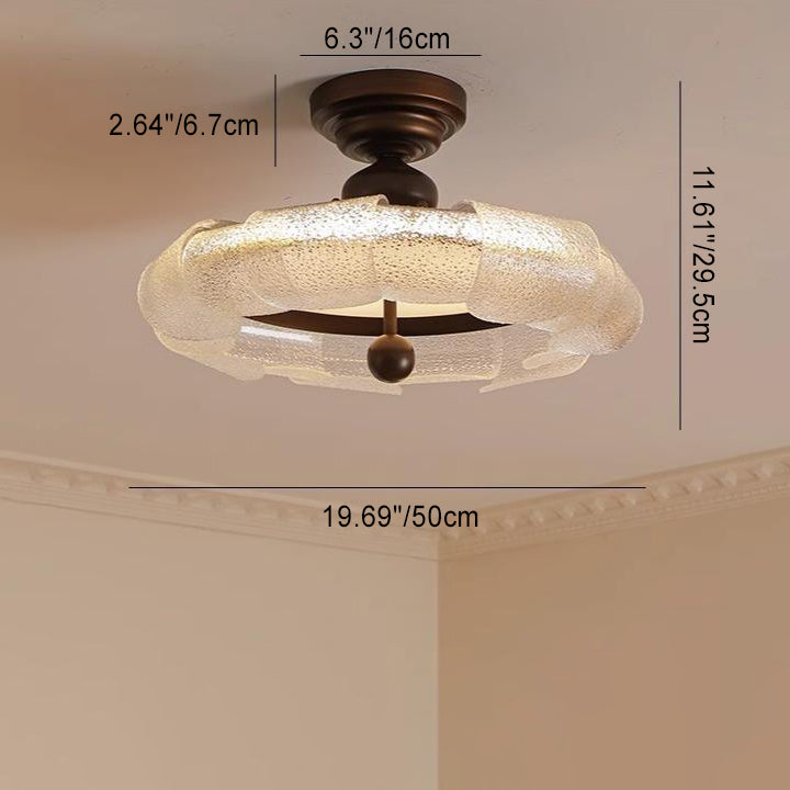 Plafonnier semi-encastré LED en verre et fer rond vintage traditionnel pour chambre à coucher 