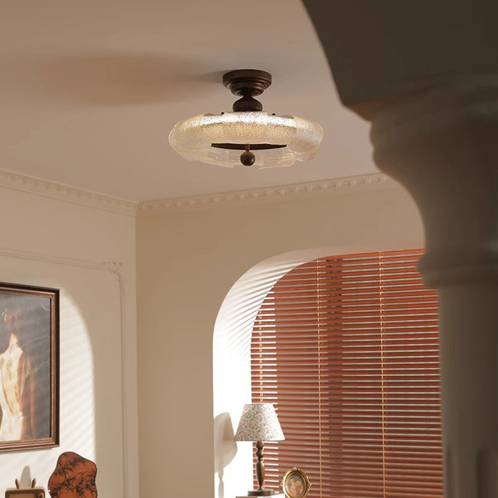 Plafonnier semi-encastré LED en verre et fer rond vintage traditionnel pour chambre à coucher 