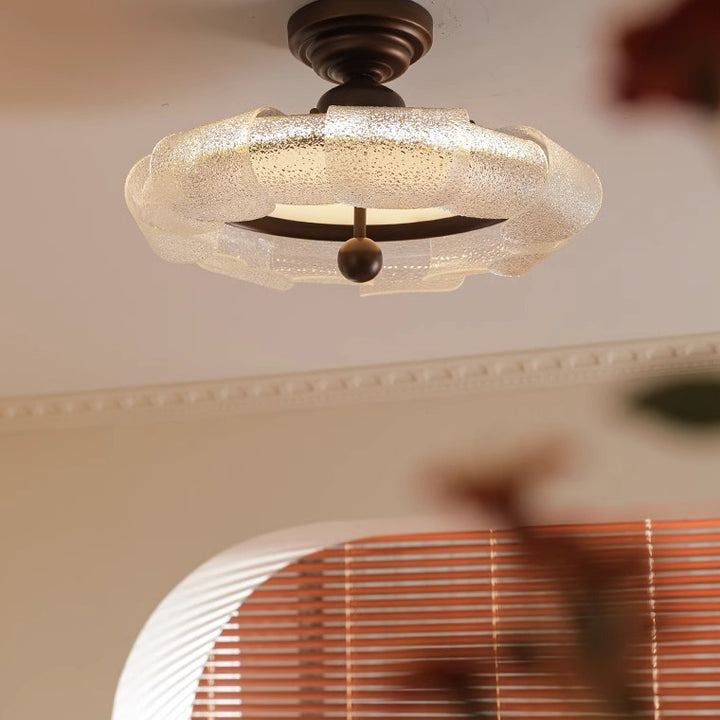 Plafonnier semi-encastré LED en verre et fer rond vintage traditionnel pour chambre à coucher 
