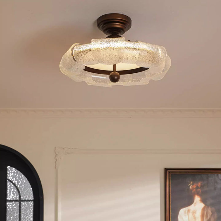 Plafonnier semi-encastré LED en verre et fer rond vintage traditionnel pour chambre à coucher 