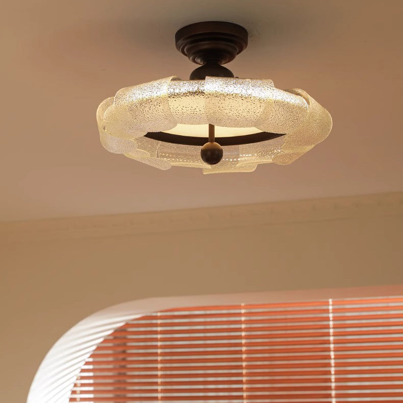 Plafonnier semi-encastré LED en verre et fer rond vintage traditionnel pour chambre à coucher 
