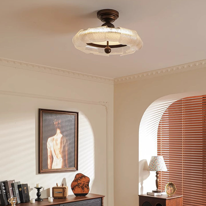 Plafonnier semi-encastré LED en verre et fer rond vintage traditionnel pour chambre à coucher 