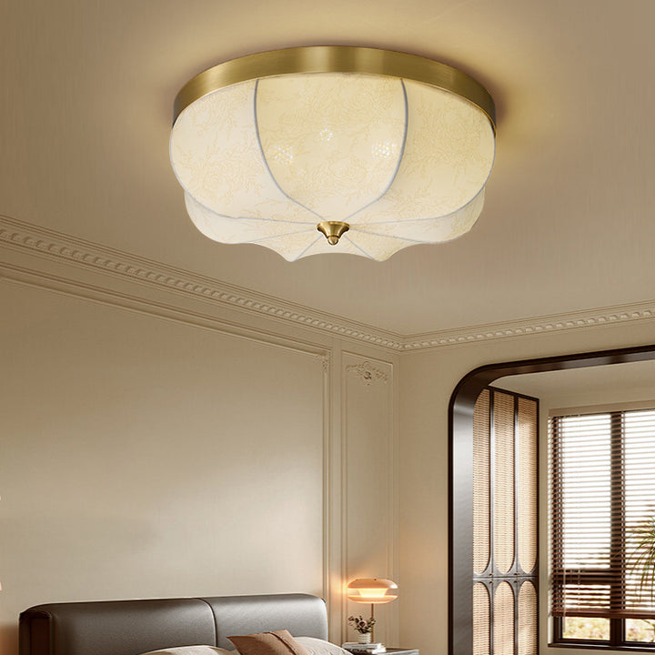 Luz de techo empotrada LED de tela de cobre con cúpula francesa tradicional para dormitorio 