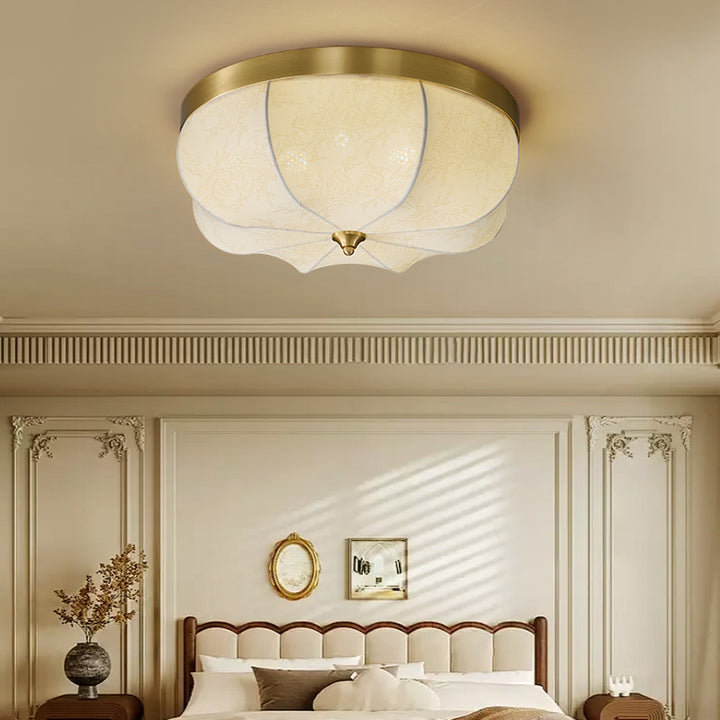 Luz de techo empotrada LED de tela de cobre con cúpula francesa tradicional para dormitorio 