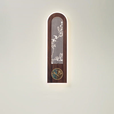 Aplique de pared LED de acrílico de nogal negro rectangular chino tradicional para sala de estar 