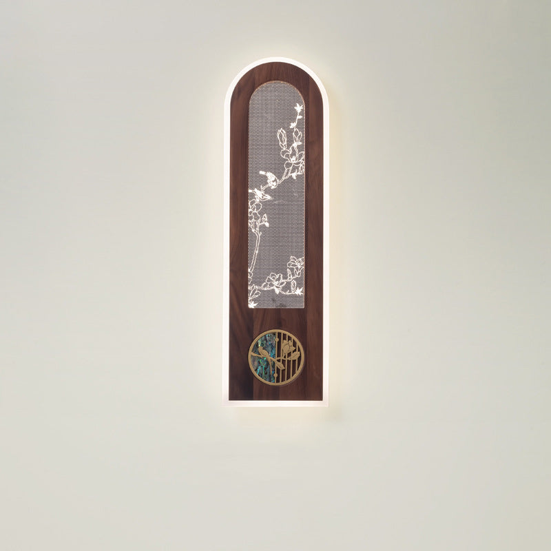 Aplique de pared LED de acrílico de nogal negro rectangular chino tradicional para sala de estar 