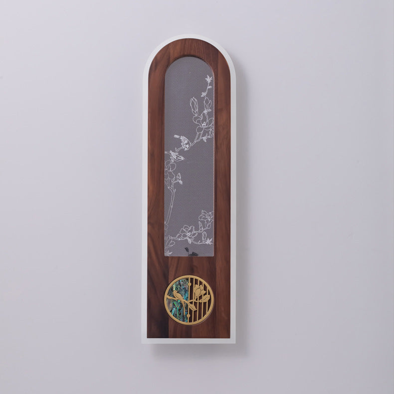 Aplique de pared LED de acrílico de nogal negro rectangular chino tradicional para sala de estar 