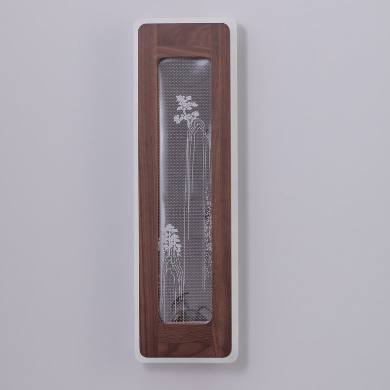 Aplique de pared LED de acrílico de nogal negro rectangular chino tradicional para sala de estar 