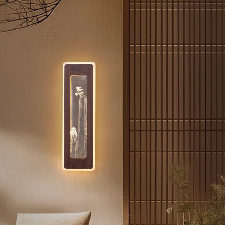 Applique murale LED en acrylique en noyer noir rectangulaire traditionnel pour salon 
