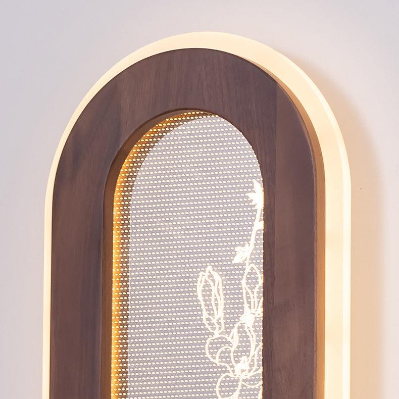 Aplique de pared LED de acrílico de nogal negro rectangular chino tradicional para sala de estar 