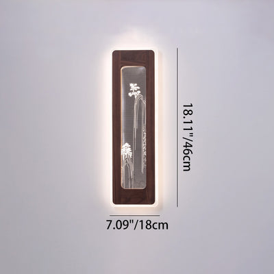 Aplique de pared LED de acrílico de nogal negro rectangular chino tradicional para sala de estar 