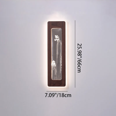 Aplique de pared LED de acrílico de nogal negro rectangular chino tradicional para sala de estar 