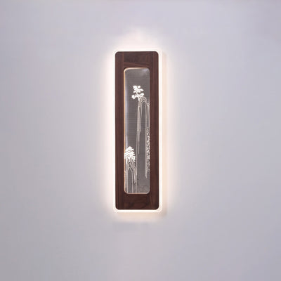 Aplique de pared LED de acrílico de nogal negro rectangular chino tradicional para sala de estar 