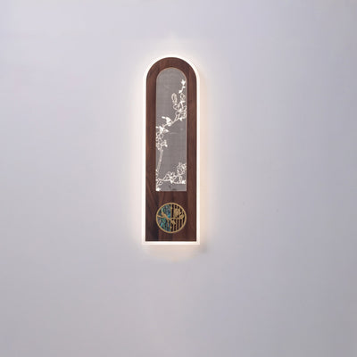 Aplique de pared LED de acrílico de nogal negro rectangular chino tradicional para sala de estar 
