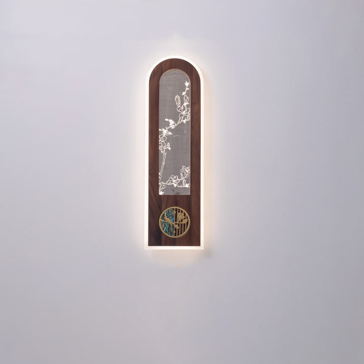 Aplique de pared LED de acrílico de nogal negro rectangular chino tradicional para sala de estar 