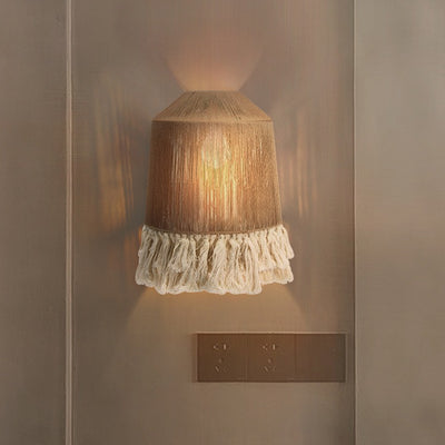 Traditional Japanese Cone Hemp Rope 1-Light Wall Sconce Lamp For Bedroom