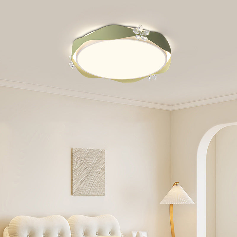 Traditionelle französische Blumen Runde PVC Eisen Kristall LED Deckenleuchte für Schlafzimmer 