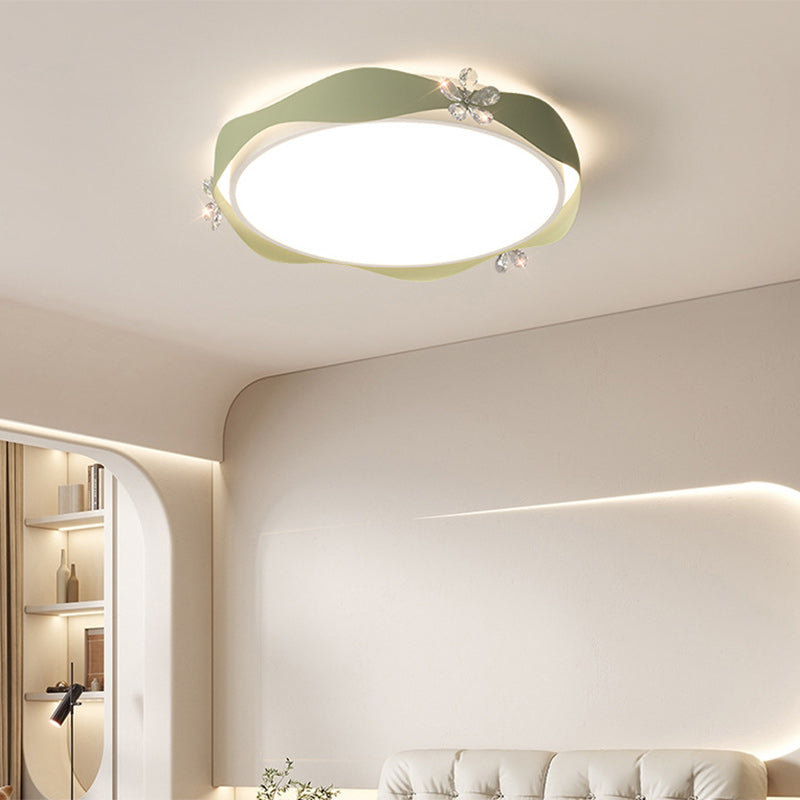 Traditionelle französische Blumen Runde PVC Eisen Kristall LED Deckenleuchte für Schlafzimmer 