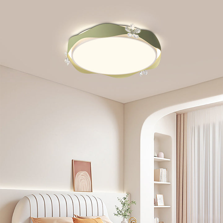 Traditionelle französische Blumen Runde PVC Eisen Kristall LED Deckenleuchte für Schlafzimmer 