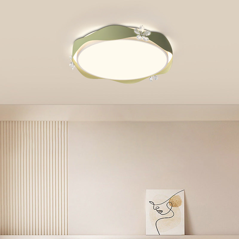 Traditionelle französische Blumen Runde PVC Eisen Kristall LED Deckenleuchte für Schlafzimmer 