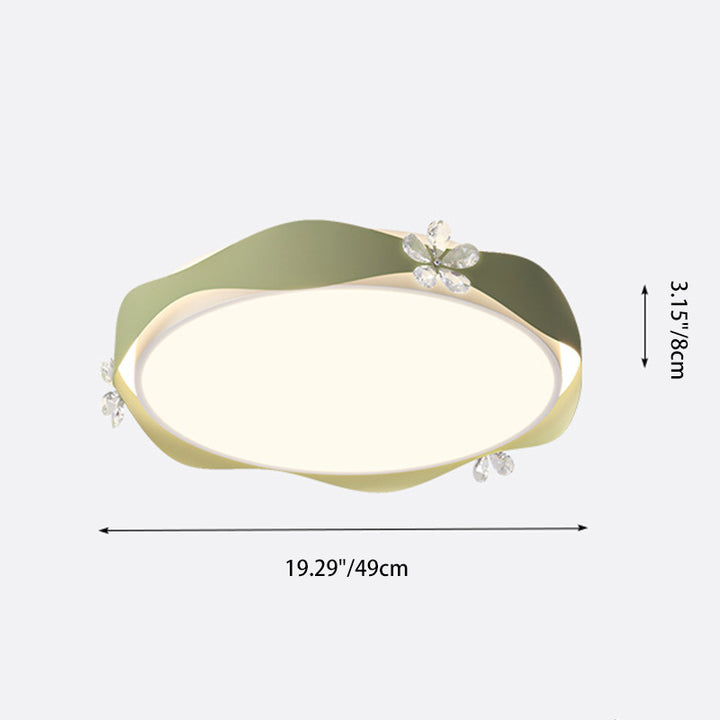 Traditionelle französische Blumen Runde PVC Eisen Kristall LED Deckenleuchte für Schlafzimmer 