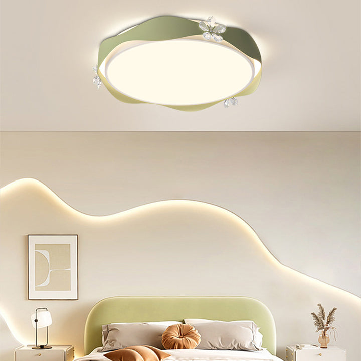 Traditionelle französische Blumen Runde PVC Eisen Kristall LED Deckenleuchte für Schlafzimmer 