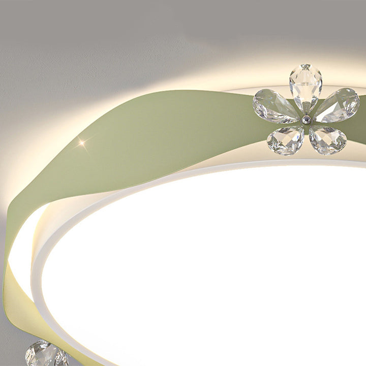 Traditionelle französische Blumen Runde PVC Eisen Kristall LED Deckenleuchte für Schlafzimmer 