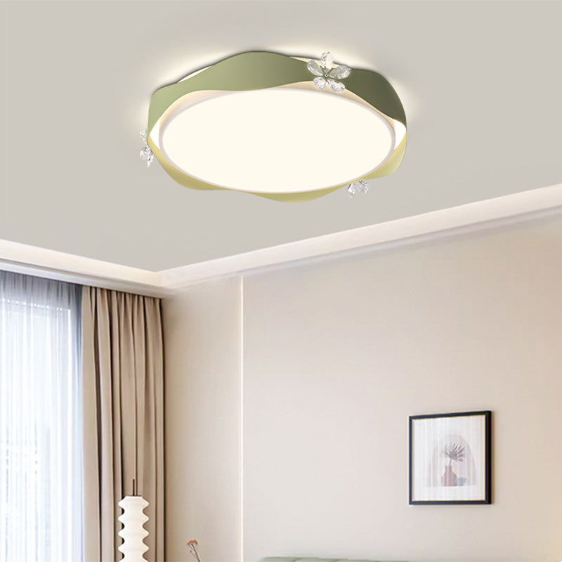 Traditionelle französische Blumen Runde PVC Eisen Kristall LED Deckenleuchte für Schlafzimmer 