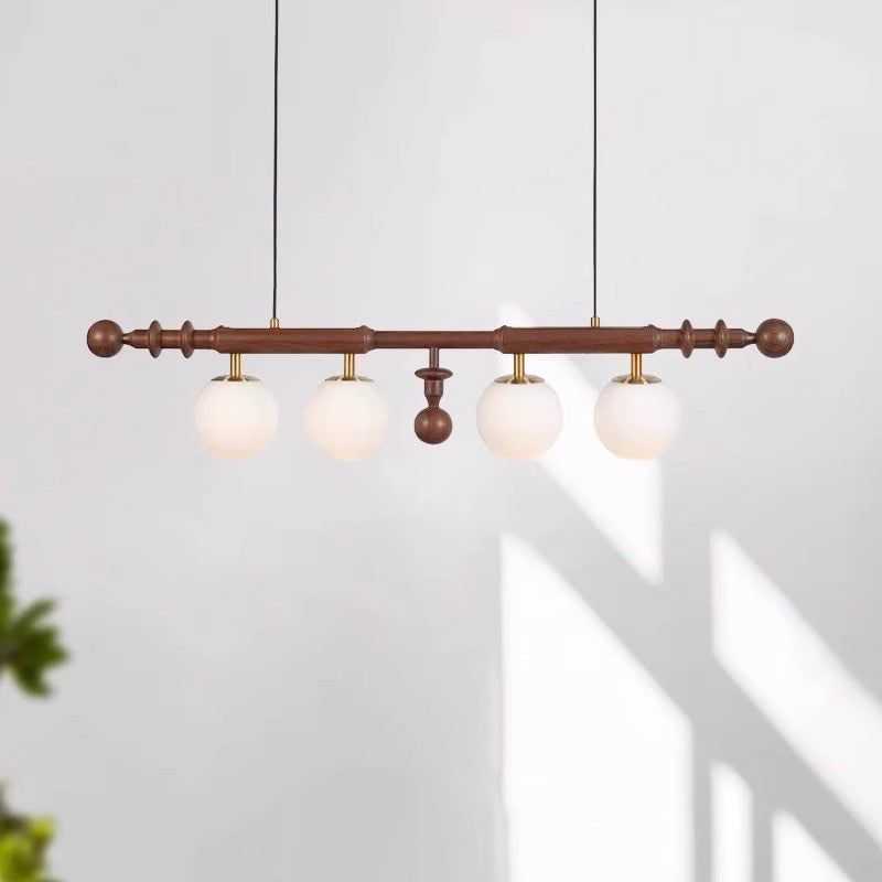 Traditioneller französischer Globus Kronleuchter aus Eschenholz, Glas und Metall mit 4 Lichtern für das Wohnzimmer 