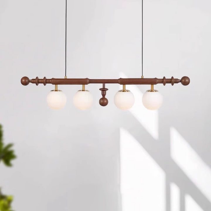 Traditioneller französischer Globus Kronleuchter aus Eschenholz, Glas und Metall mit 4 Lichtern für das Wohnzimmer 
