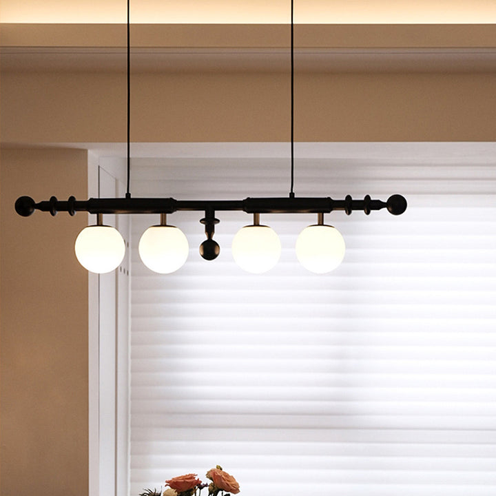 Traditioneller französischer Globus Kronleuchter aus Eschenholz, Glas und Metall mit 4 Lichtern für das Wohnzimmer 