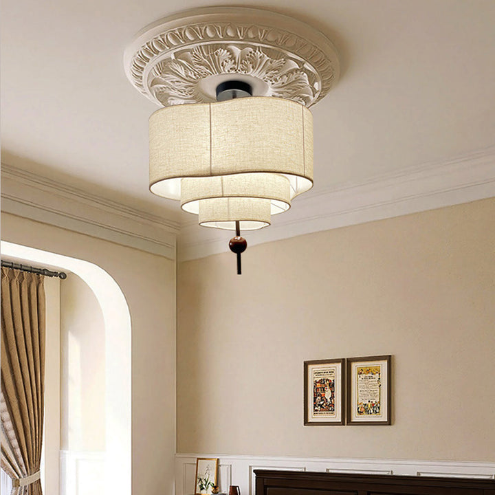 Lámpara de techo semi empotrada de madera maciza vintage tradicional ovalada con 3/5 luces para sala de estar 