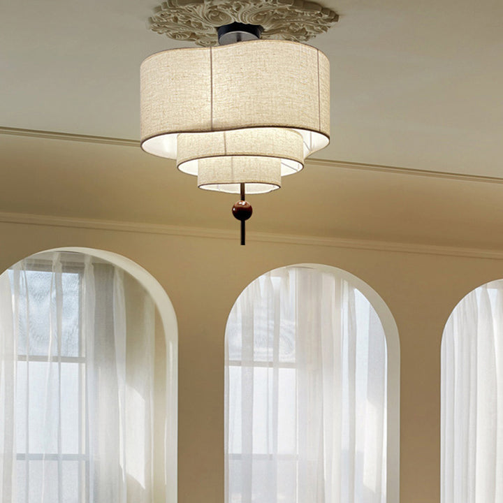 Lámpara de techo semi empotrada de madera maciza vintage tradicional ovalada con 3/5 luces para sala de estar 