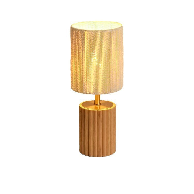 Traditionelle japanische Zylinderlampe aus Gummibaumholz und Papierseil mit 1 Licht für das Schlafzimmer 