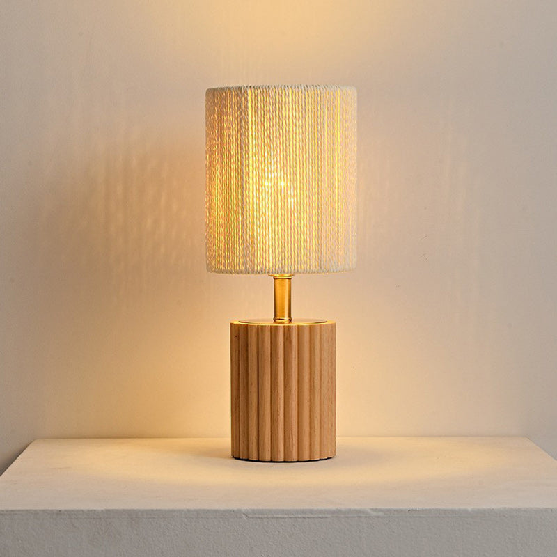 Traditionelle japanische Zylinderlampe aus Gummibaumholz und Papierseil mit 1 Licht für das Schlafzimmer 