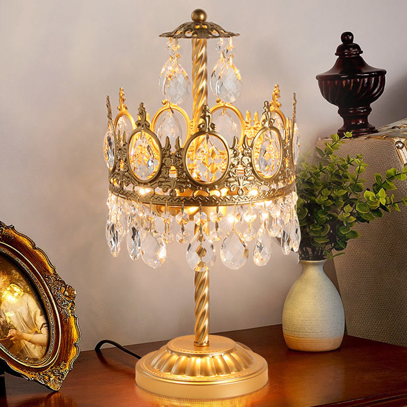 Modern Luxury Crown Iron Crystal 2-Light Table Lamp For Bedroom