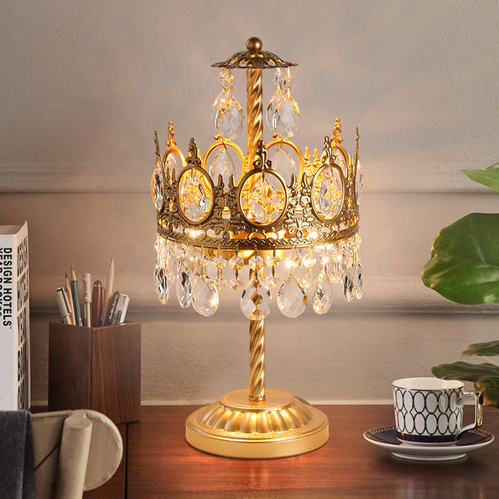 Moderne Luxus Kronen Eisen Kristall 2-Licht Tischlampe für Schlafzimmer 
