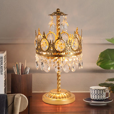 Modern Luxury Crown Iron Crystal 2-Light Table Lamp For Bedroom