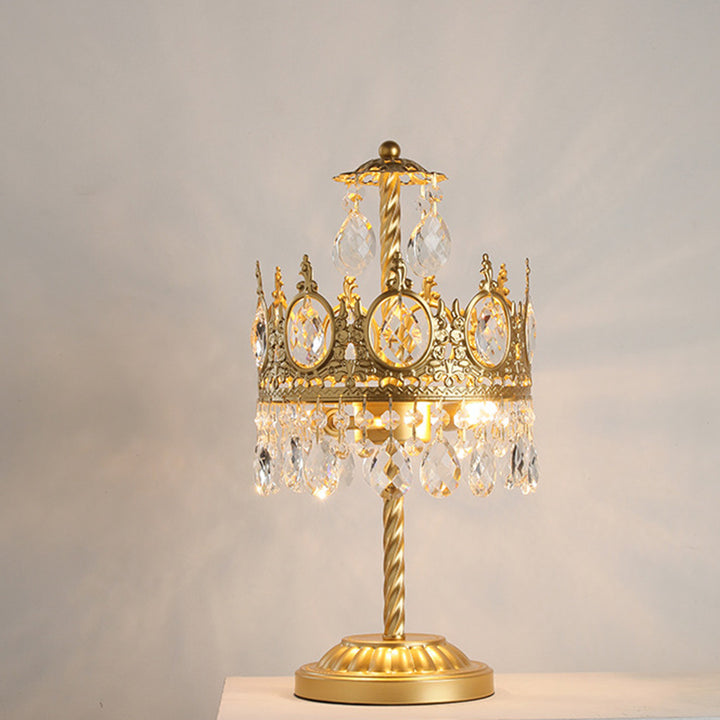 Moderne Luxus Kronen Eisen Kristall 2-Licht Tischlampe für Schlafzimmer 